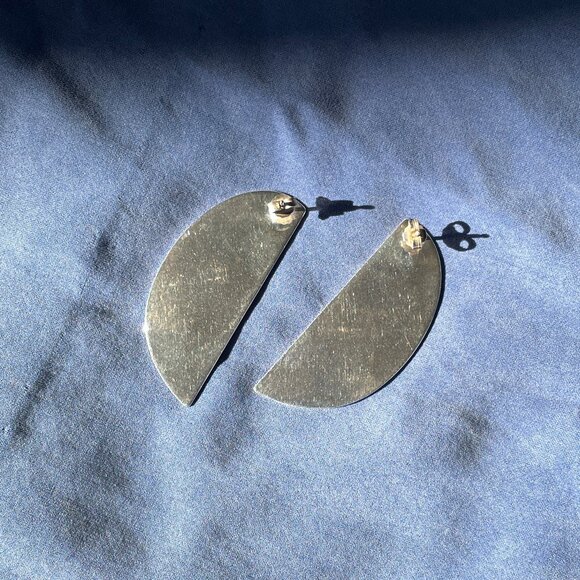 Modern Weaving Lunula silver earrings minimalist modernist statement earrings - Picture 5 of 7